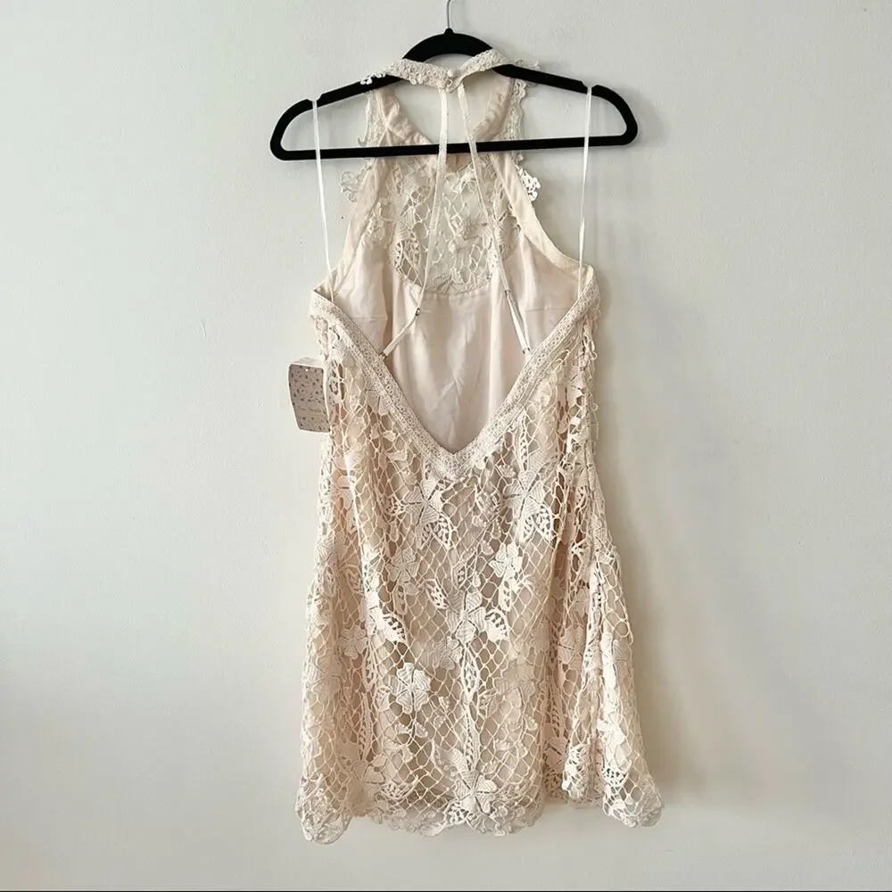 Free People Snowdrop Crochet Lace Open Back Halter Dress